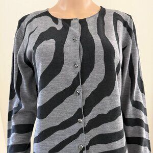 Escada Women 100% Virgin Wool Black & Gray Animal Print Cardigan Size MediunNWOT